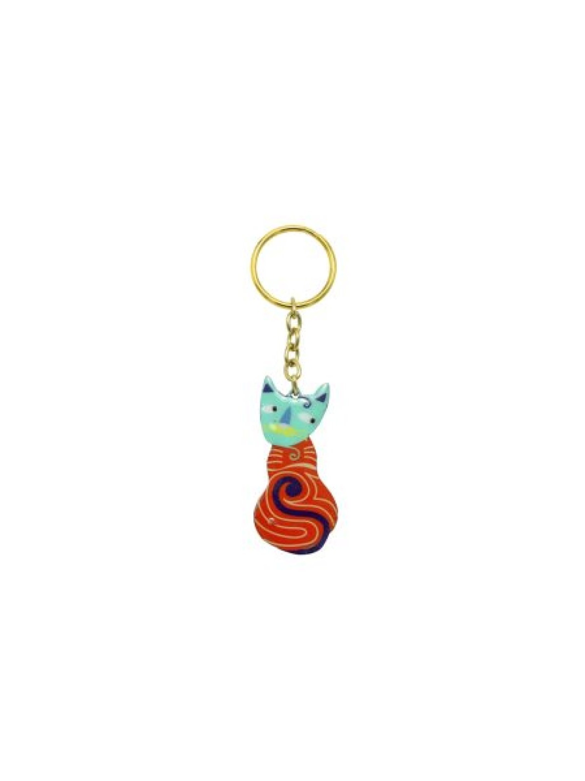 Yair Emanuel Gold Key Chain Colorful Cat Decora... | Judaica Keychains