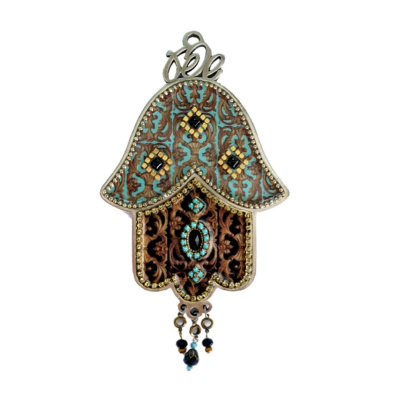 Iris Design Hamsa Wall Plaque with Beaded Colorful Et... | Hamsa Hands