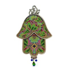 Iris Design Hamsa Wall Plaque Green and Pink Foliage ... | Hamsa Hands