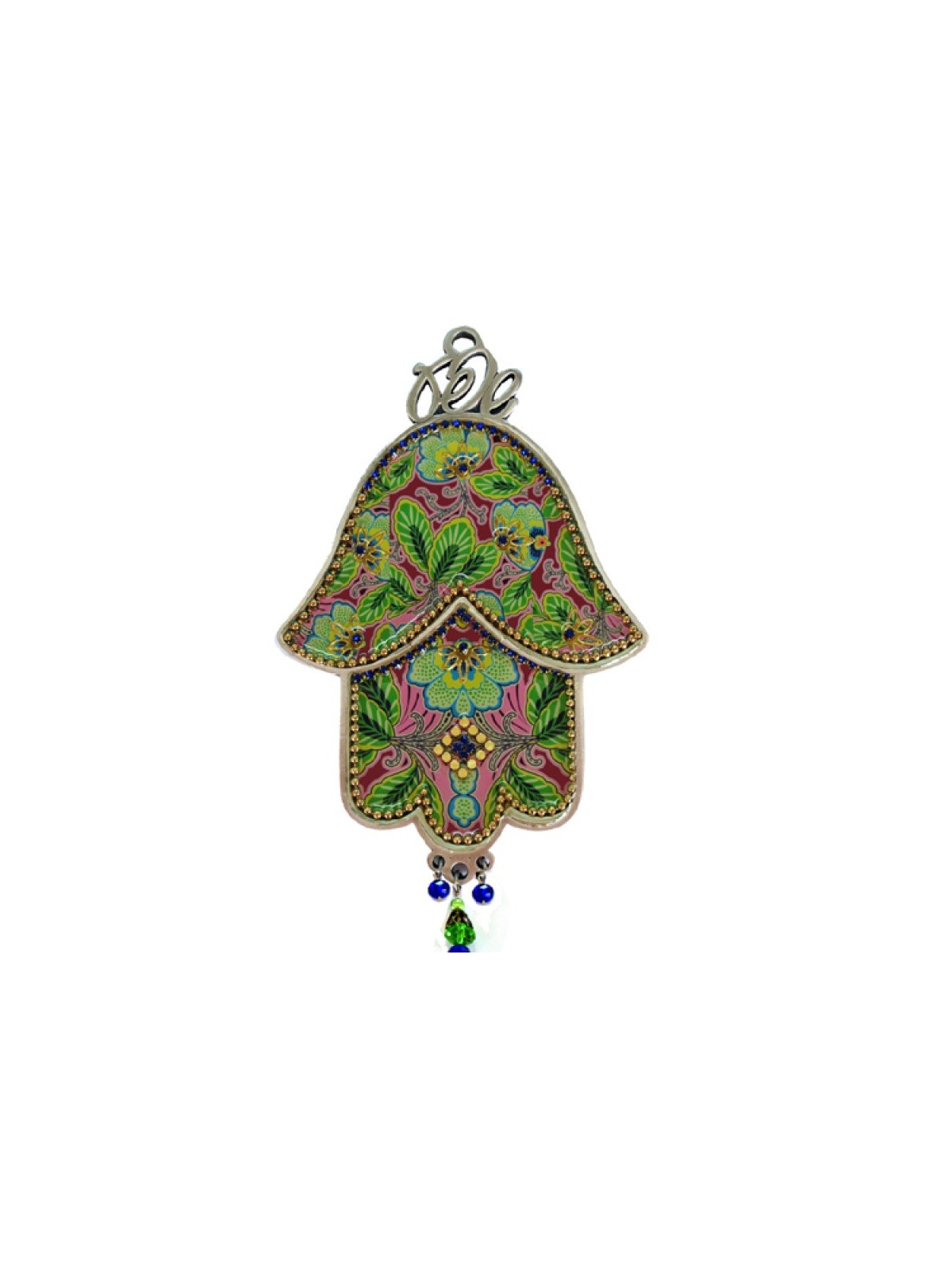 Iris Design Hamsa Wall Plaque Green and Pink Foliage ... | Hamsa Hands