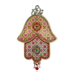 Iris Design Hamsa Wall Plaque Oriental Pink and Green... | Hamsa Hands