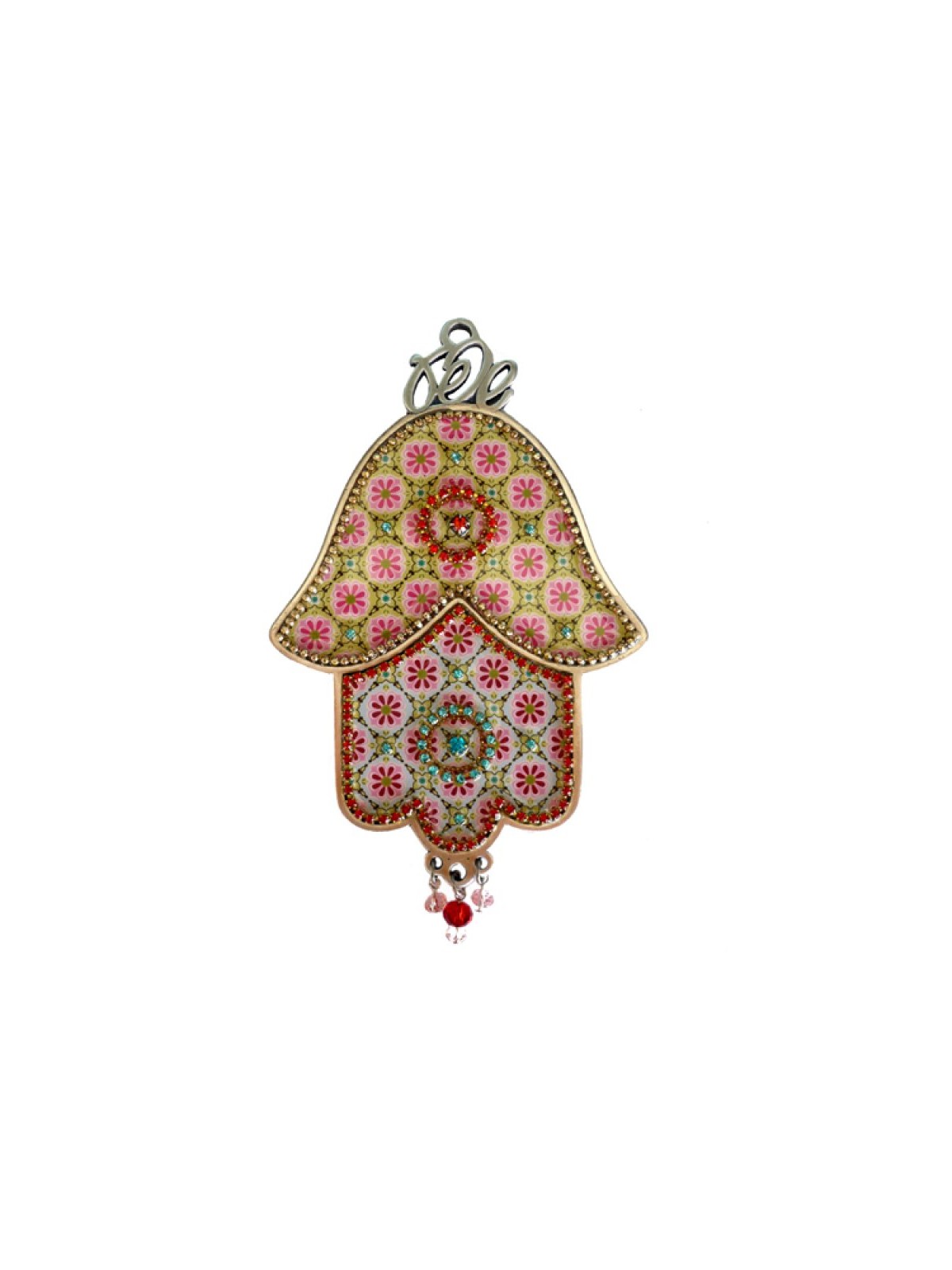 Iris Design Hamsa Wall Plaque Oriental Pink and Green... | Hamsa Hands