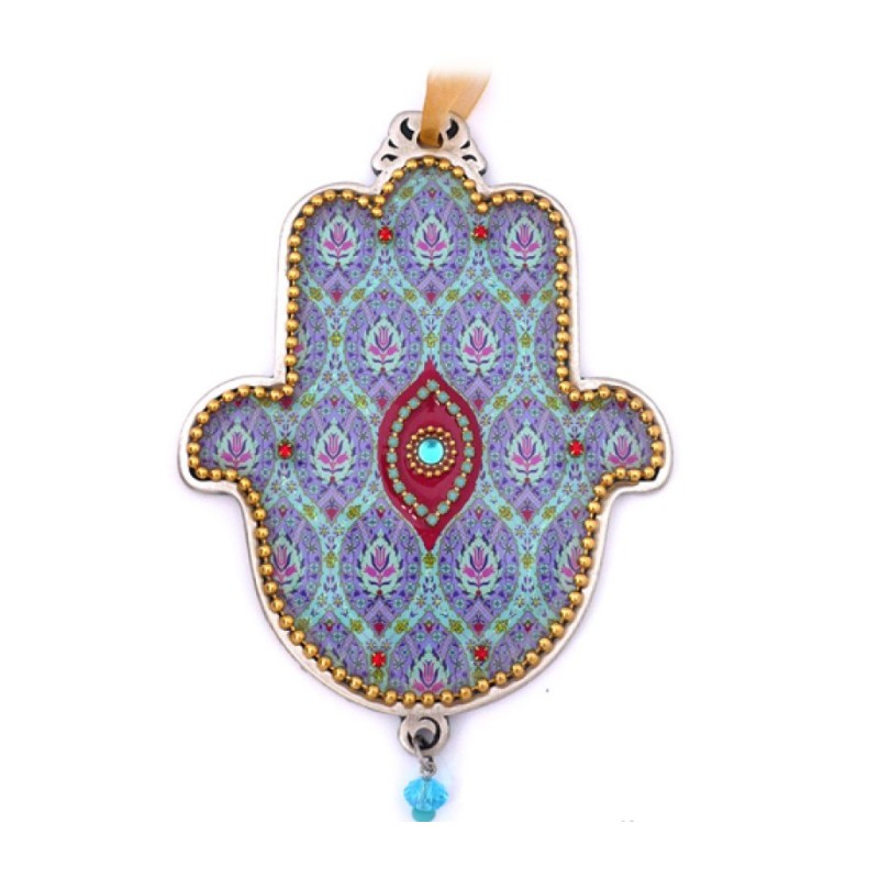 Iris Design Hamsa Wall Plaque Beaded Floral Theme wit... | Hamsa Hands