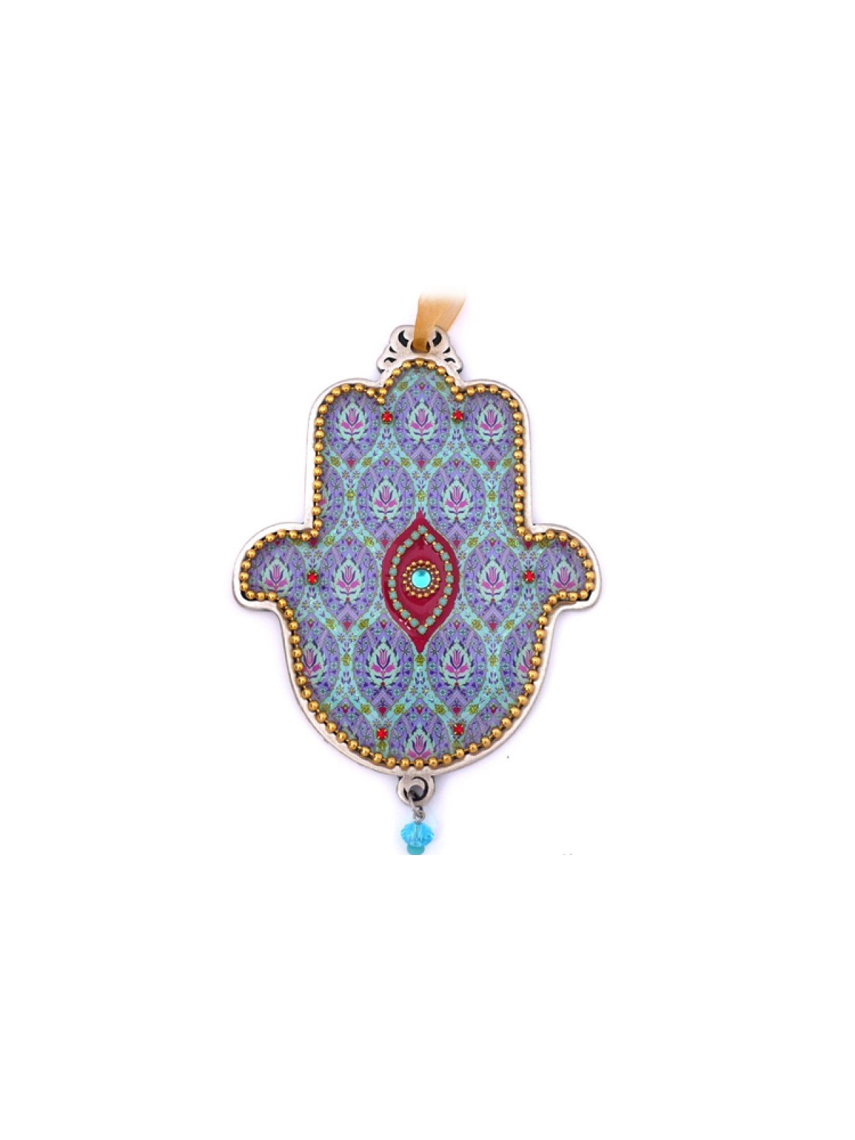 Iris Design Hamsa Wall Plaque Beaded Floral Theme wit... | Hamsa Hands