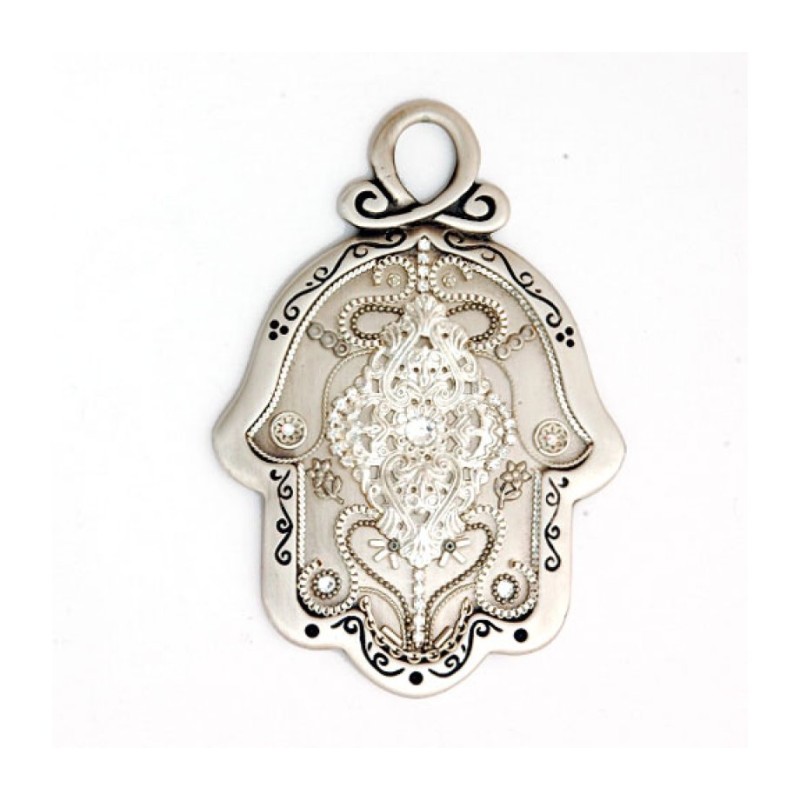 Shades of Silver Wall Hamsa by Ester Shahaf | Hamsa Hands