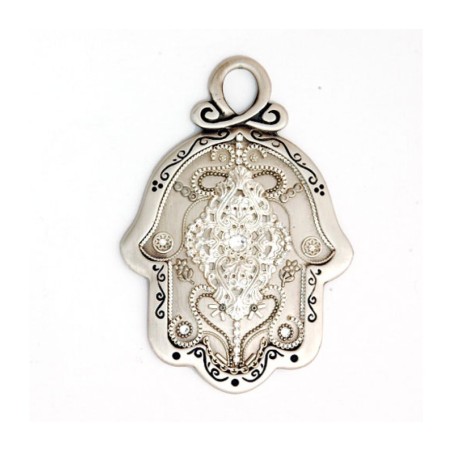 Shades of Silver Wall Hamsa by Ester Shahaf | Hamsa Hands