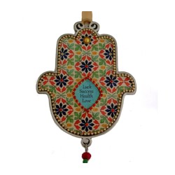 Iris Design Hamsa Wall Plaque Beaded Flowers with Ble... | Hamsa Hands