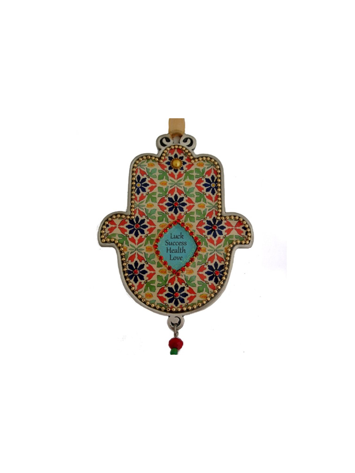 Iris Design Hamsa Wall Plaque Beaded Flowers with Ble... | Hamsa Hands