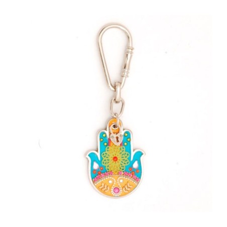 Turquoise Flower Hamsa Keychain by Ester Shahaf | Judaica Keychains
