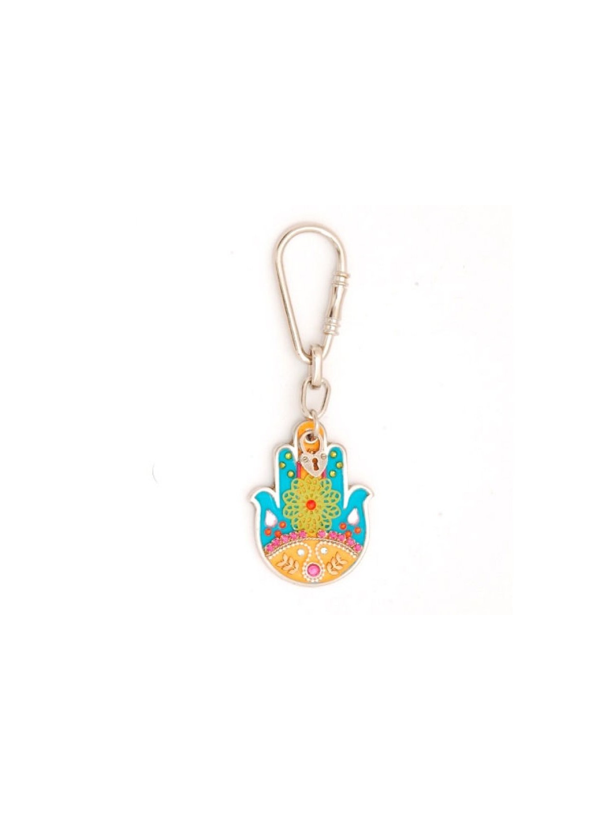 Turquoise Flower Hamsa Keychain by Ester Shahaf | Judaica Keychains