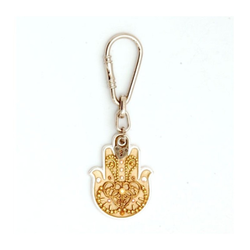 Gold Beige Hamsa Key Chain by Ester Shahaf | Judaica Keychains