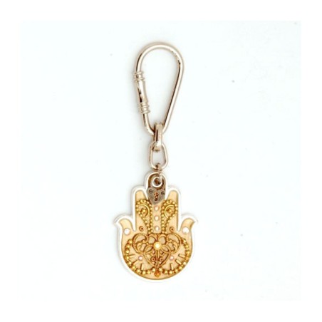 Gold Beige Hamsa Key Chain by Ester Shahaf | Judaica Keychains