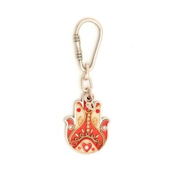 Red Beige Hamsa Key Chain by Ester Shahaf | Judaica Keychains