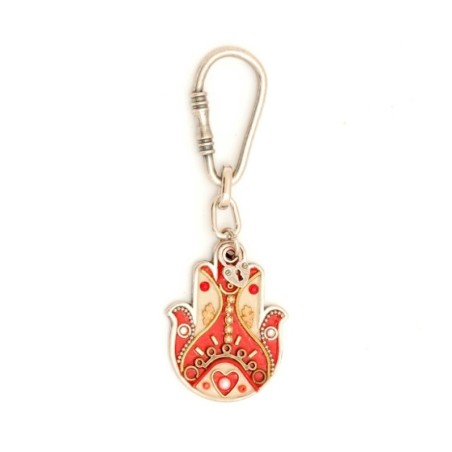 Red Beige Hamsa Key Chain by Ester Shahaf | Judaica Keychains