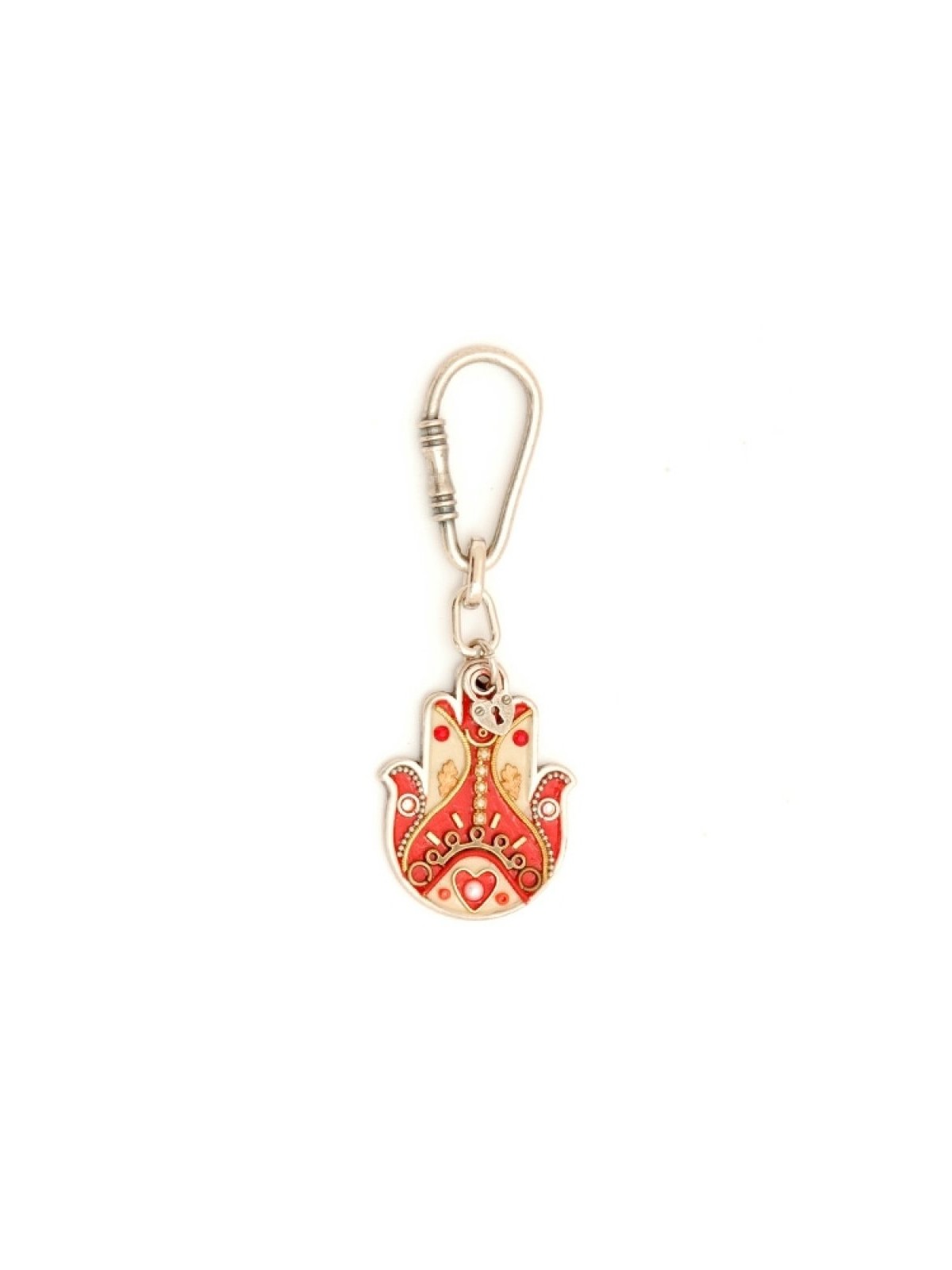 Red Beige Hamsa Key Chain by Ester Shahaf | Judaica Keychains