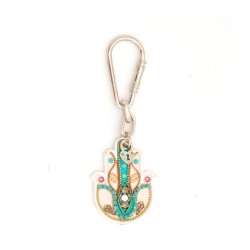Turquoise Hamsa Keychain by Ester Shahaf | Judaica Keychains