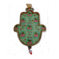 Iris Design Hamsa Wall Plaque Beaded Roses and Birds ... | Hamsa Hands