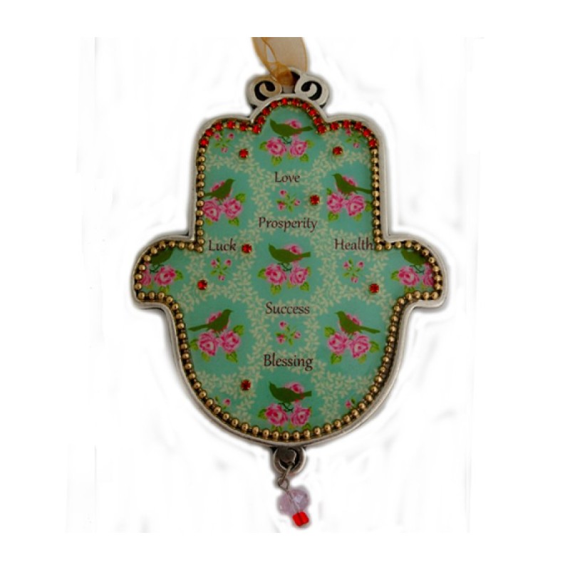 Iris Design Hamsa Wall Plaque Beaded Roses and Birds ... | Hamsa Hands