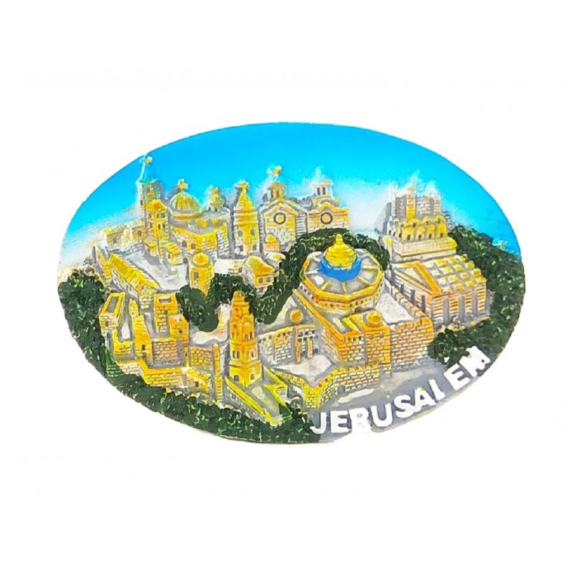 Polyresin Magnet Panoramic View of Jerusalem Oval ... | Jewish Magnets