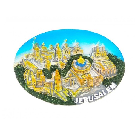 Polyresin Magnet Panoramic View of Jerusalem Oval ... | Jewish Magnets