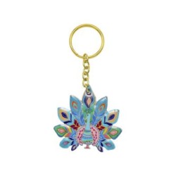Yair Emanuel Gold Key Chain %96 Blue Peacock De... | Judaica Keychains