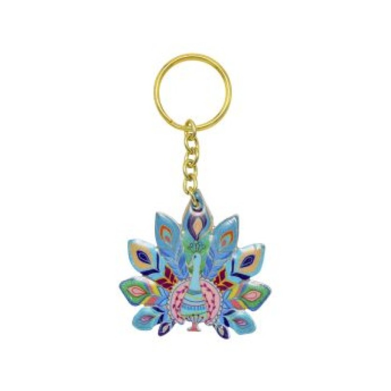 Yair Emanuel Gold Key Chain %96 Blue Peacock De... | Judaica Keychains