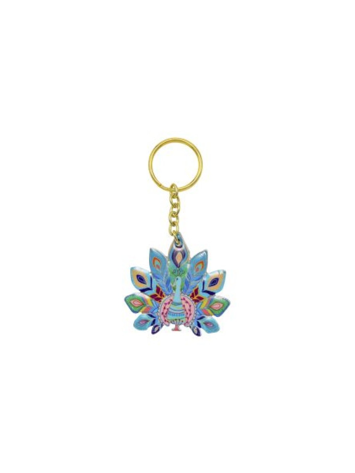 Yair Emanuel Gold Key Chain %96 Blue Peacock De... | Judaica Keychains