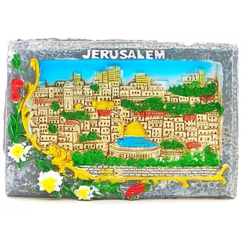 Polyresin Magnet Framed Jerusalem and Dome of Rock | Jewish Magnets