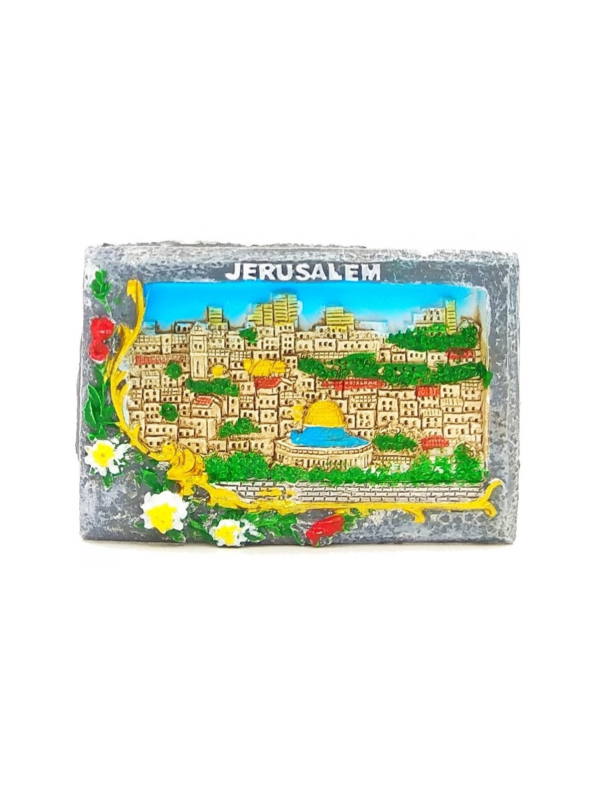 Polyresin Magnet Framed Jerusalem and Dome of Rock | Jewish Magnets