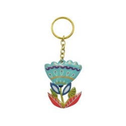 Yair Emanuel Gold Key Chain %96 Blue Flower Dec... | Judaica Keychains
