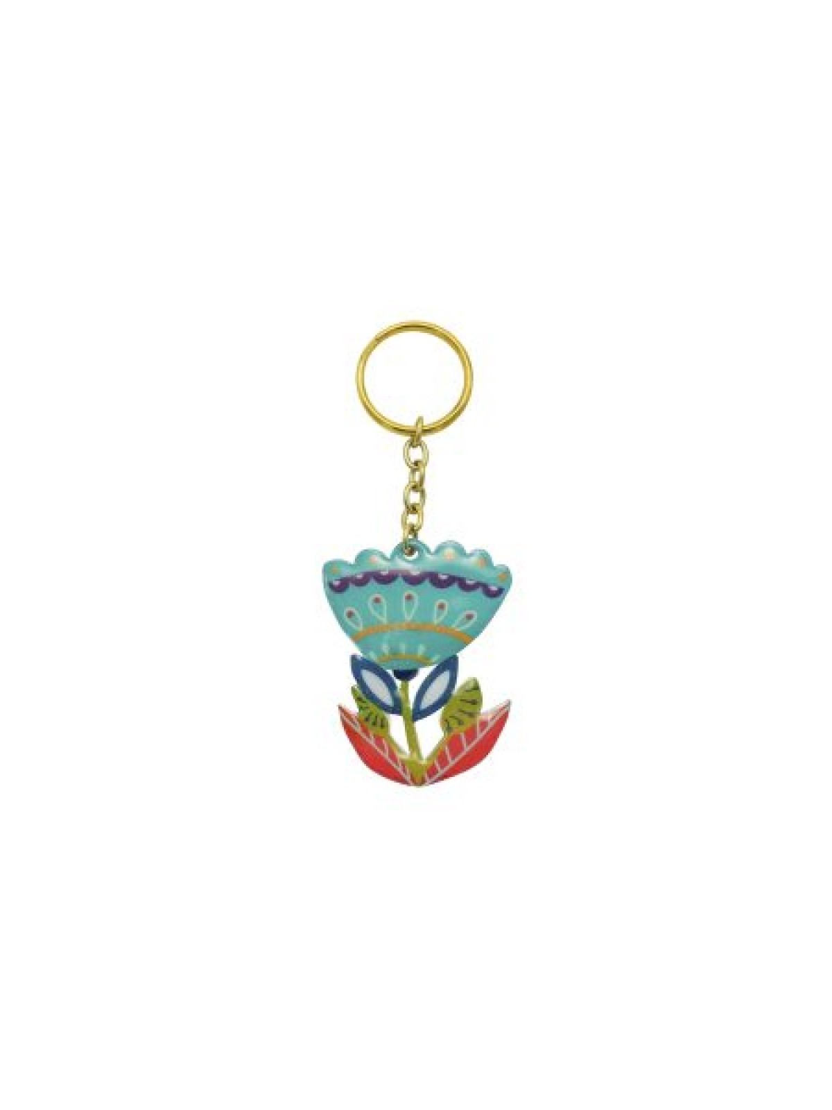 Yair Emanuel Gold Key Chain %96 Blue Flower Dec... | Judaica Keychains