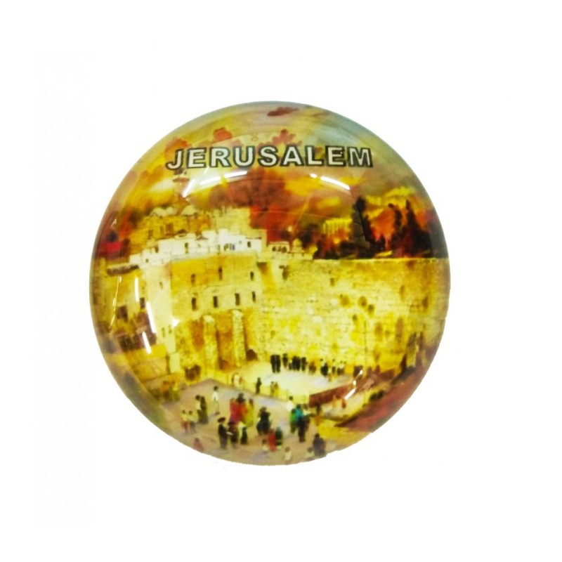 Rounded Glass Magnet Golden Western Wall | Jewish Magnets