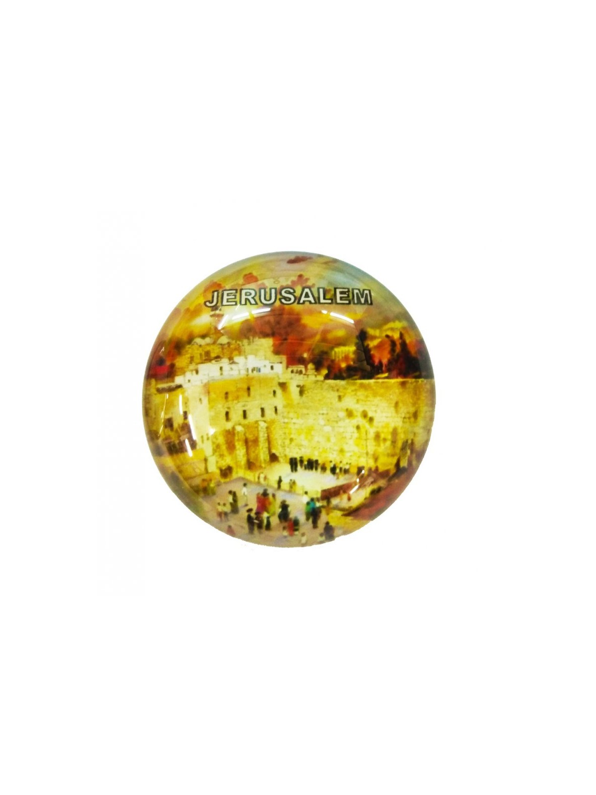 Rounded Glass Magnet Golden Western Wall | Jewish Magnets