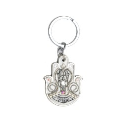 Silver Color Mazal Hamsa Key Ring by Ester Shahaf | Judaica Keychains