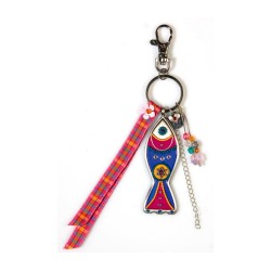 Blue Red Fish Keychain by Ester Shahaf | Judaica Keychains