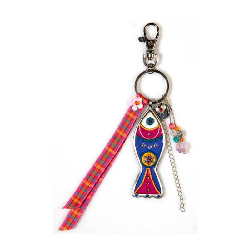 Blue Red Fish Keychain by Ester Shahaf | Judaica Keychains