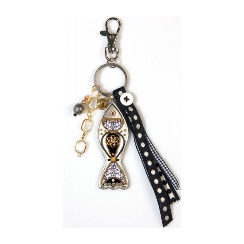 Black White Fish Keychain by Ester Shahaf | Judaica Keychains