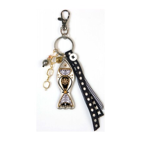 Black White Fish Keychain by Ester Shahaf | Judaica Keychains