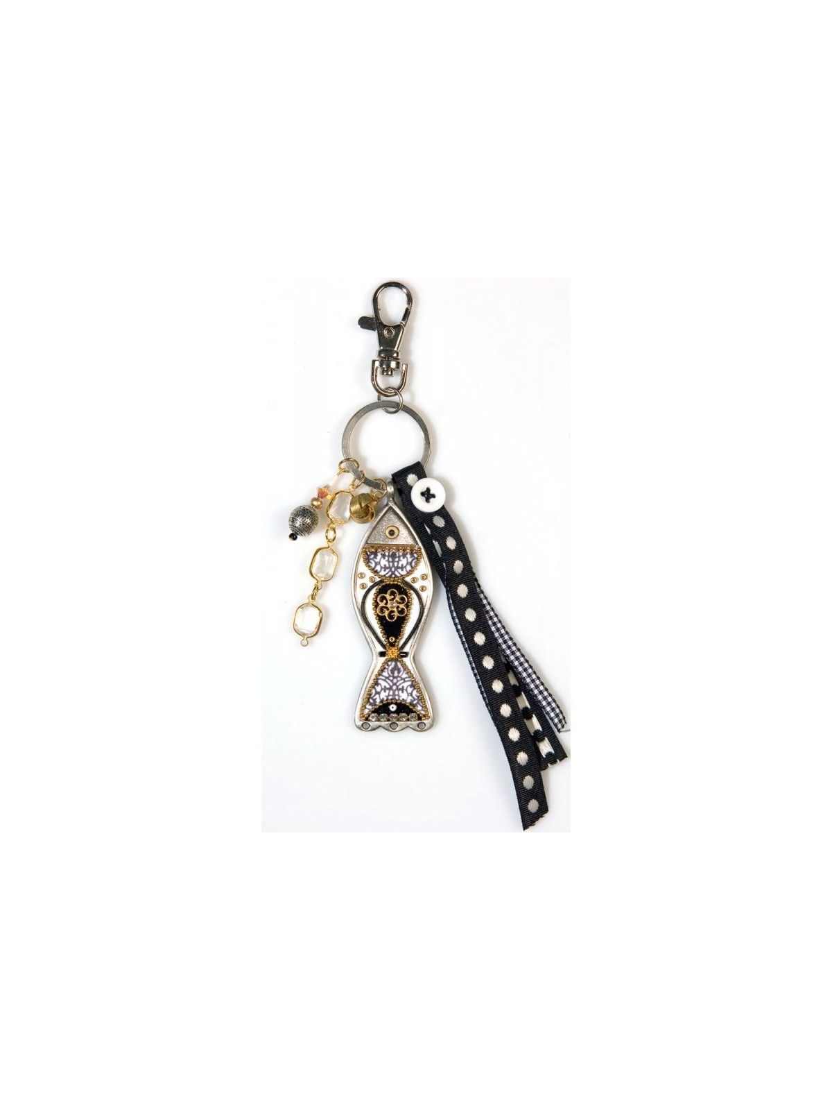 Black White Fish Keychain by Ester Shahaf | Judaica Keychains
