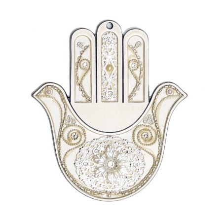 Silver Color Dove Wall Hamsa by Ester Shahaf | Hamsa Hands