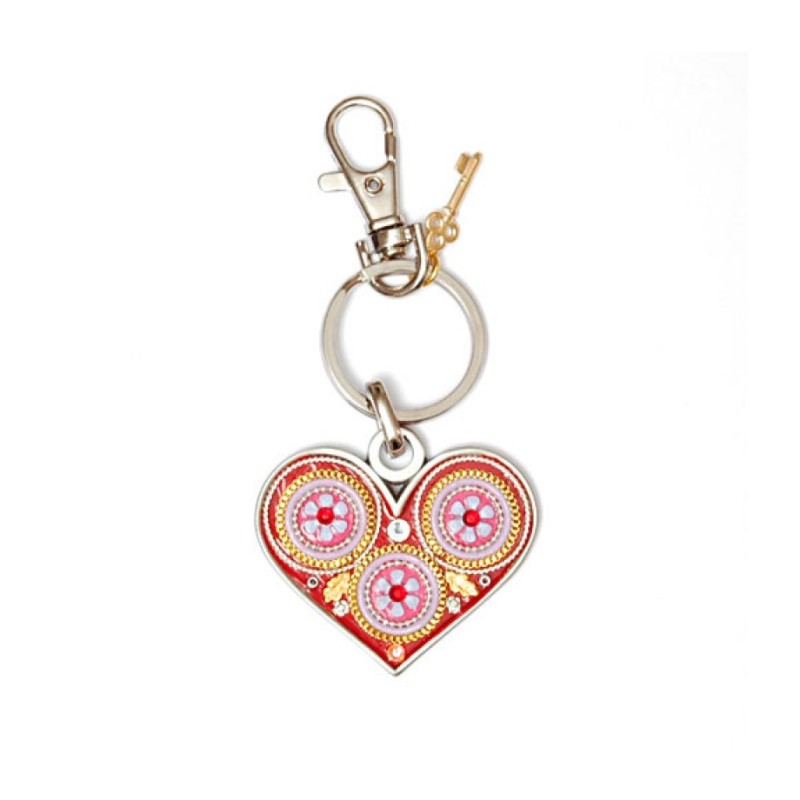 Red Flower Heart Keychain by Ester Shahaf | Judaica Keychains
