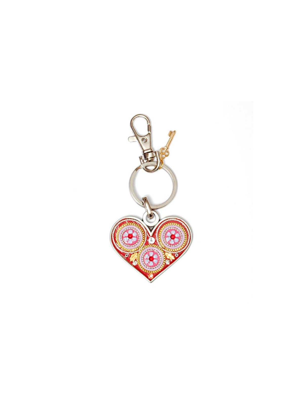 Red Flower Heart Keychain by Ester Shahaf | Judaica Keychains