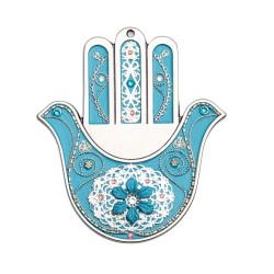Turquoise Dove Wall Hamsa by Ester Shahaf | Hamsa Hands