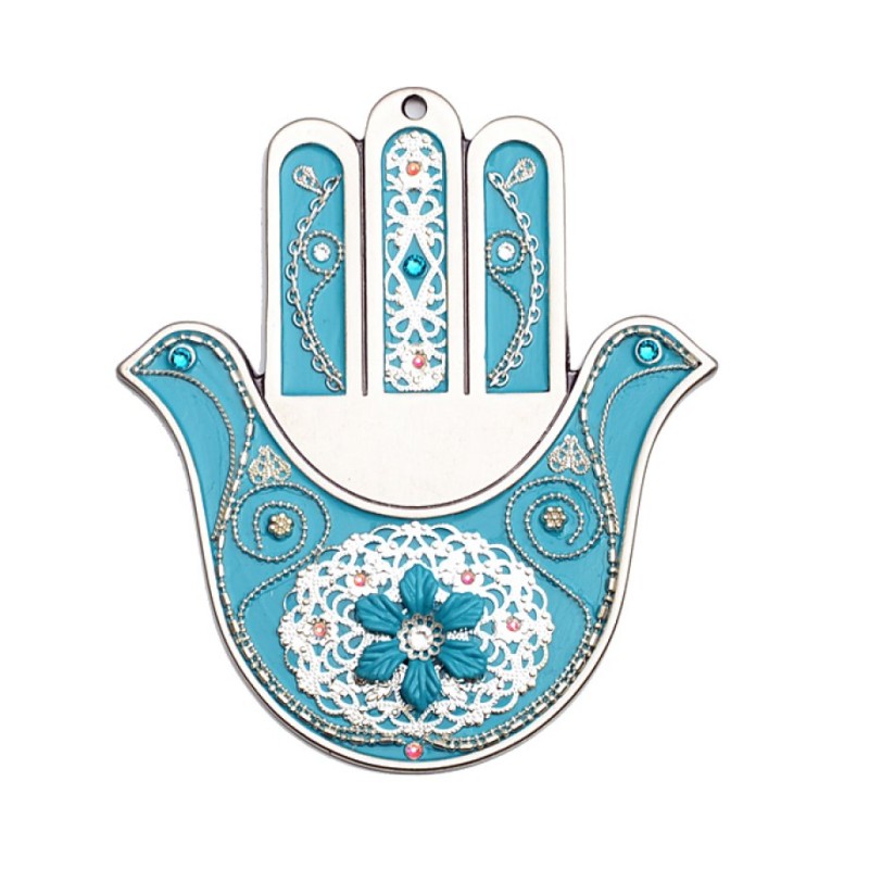 Turquoise Dove Wall Hamsa by Ester Shahaf | Hamsa Hands