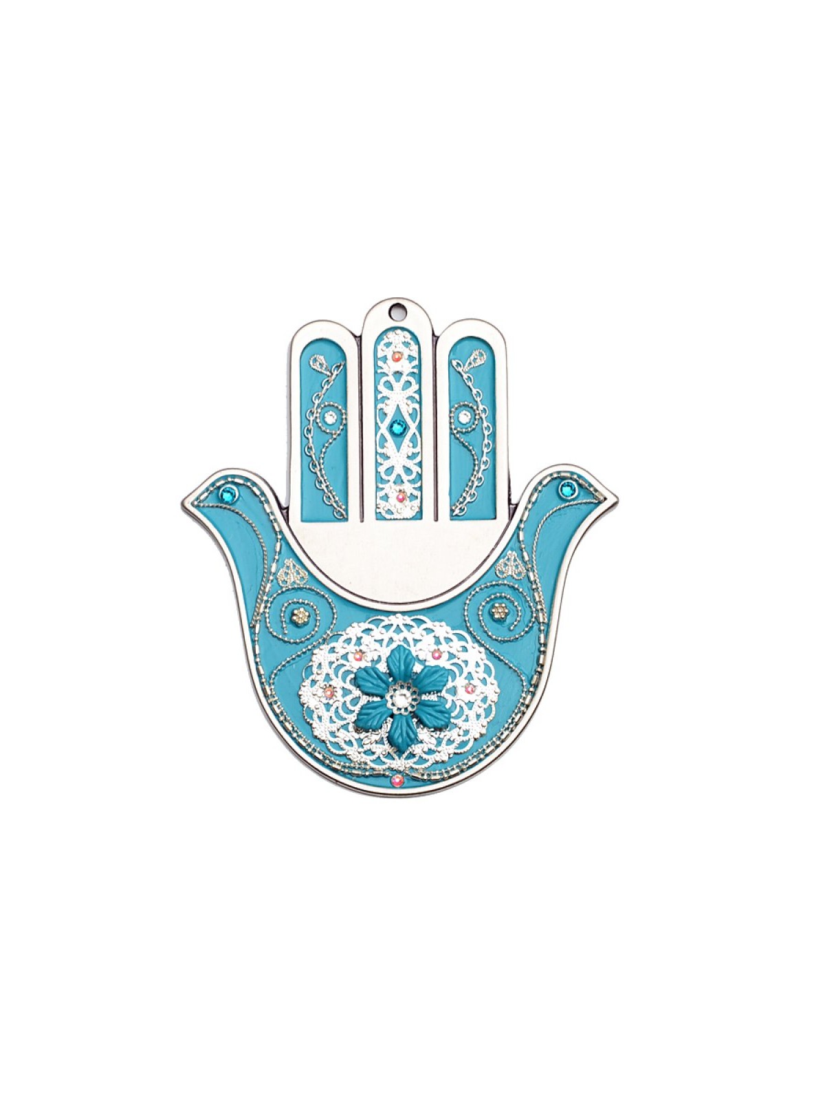 Turquoise Dove Wall Hamsa by Ester Shahaf | Hamsa Hands