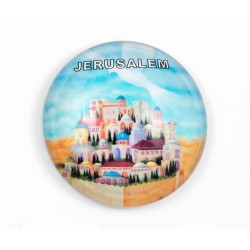 Rounded Glass Magnet View of Jerusalem | Jewish Magnets