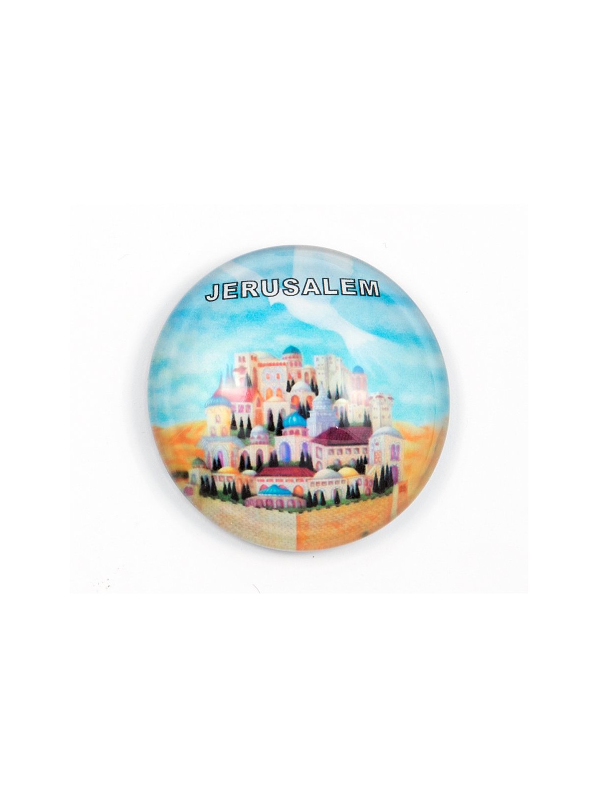 Rounded Glass Magnet View of Jerusalem | Jewish Magnets