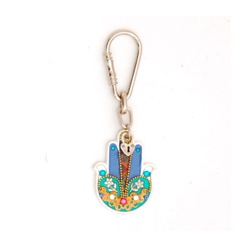 Colorful Flower Hamsa Keychain by Ester Shahaf | Judaica Keychains
