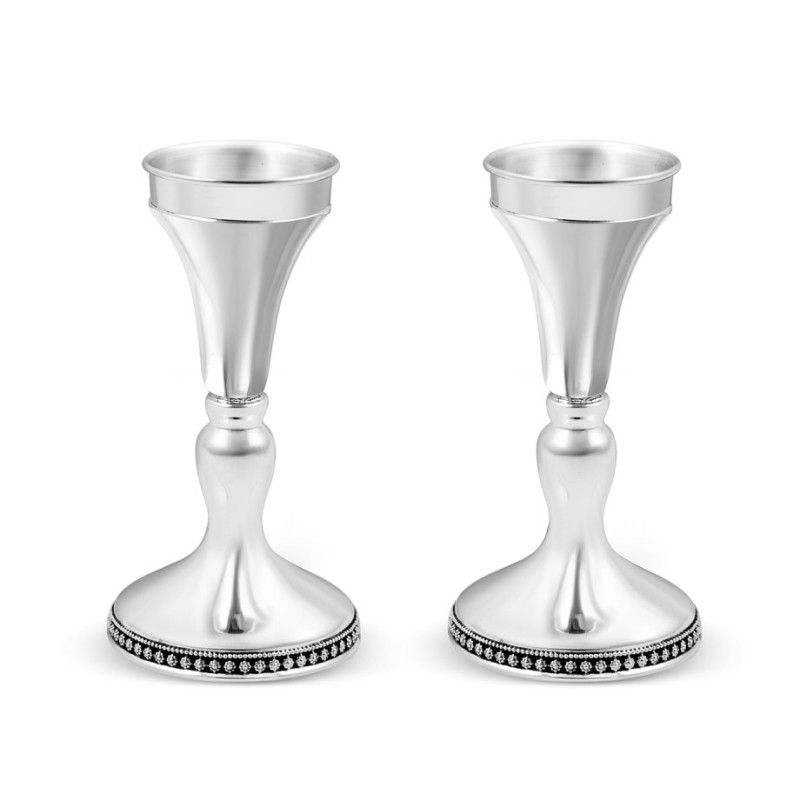 Sterling Silver Shabbat Candlesticks Smooth with S... | Silver Judaica