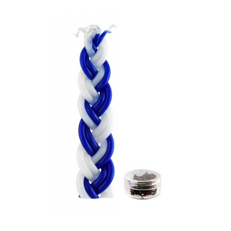 Mini Two in One Braided Blue and White Havdalah ... | Havdalah Candles